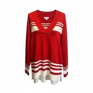 Charter Club Red and White V-Neck Sweater